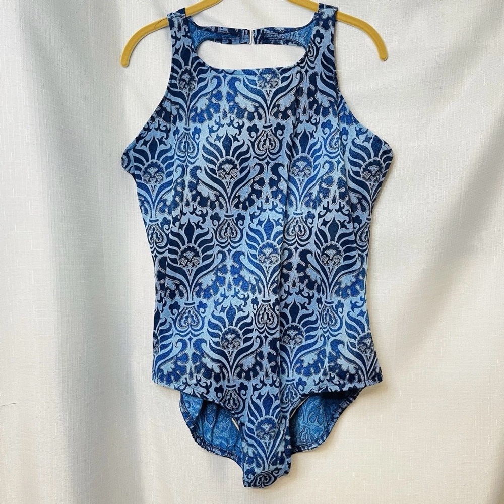 Westbound Blue Patterned High-Neck One-Piece Swimsuit